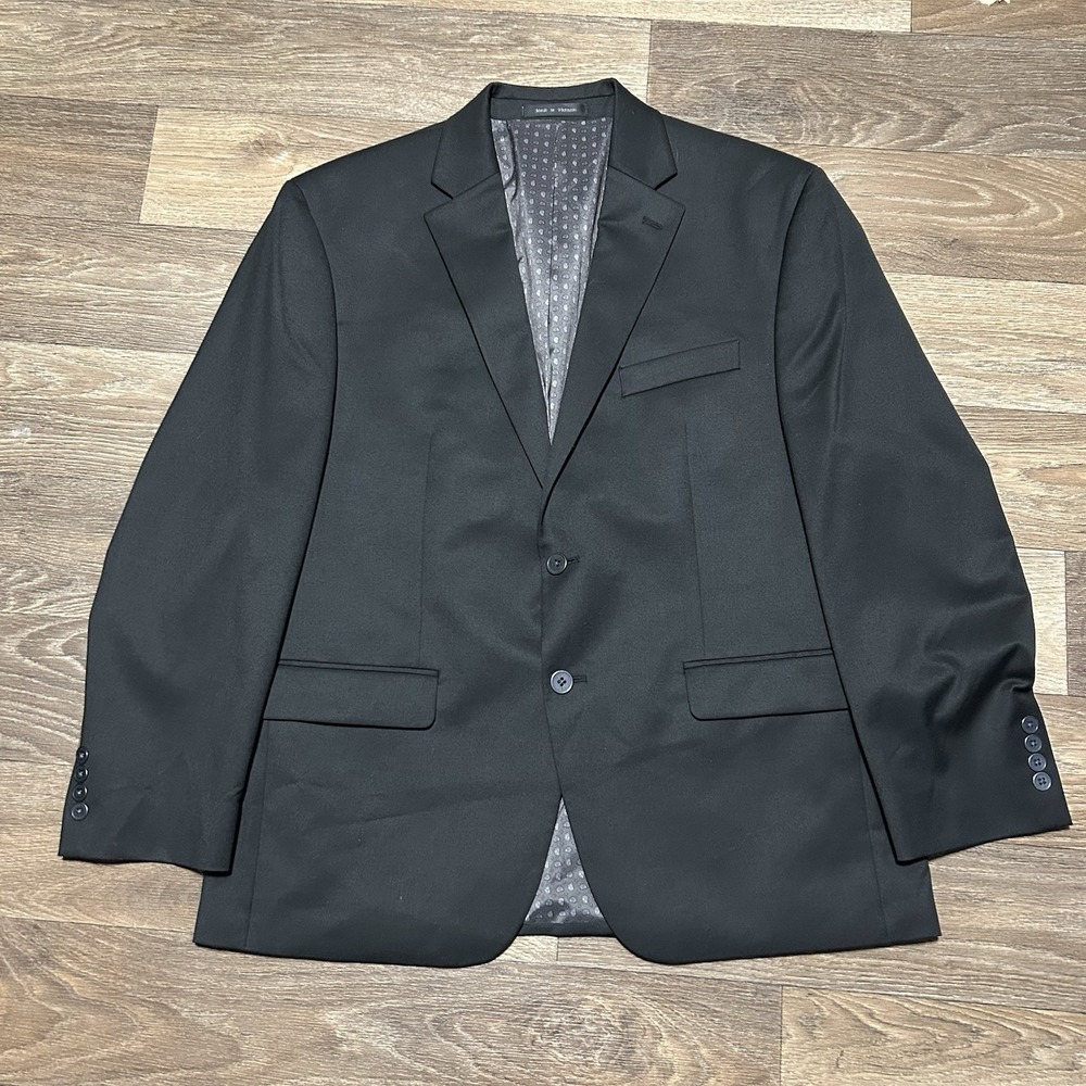 Chaps Blazer Jacket Mens 42S Black Two Button Notch Lapel Paisley Lining Stretch